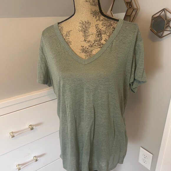 Women's GAP short sleeve v-neck linen green top new w/tag size small - Picture 7 of 8